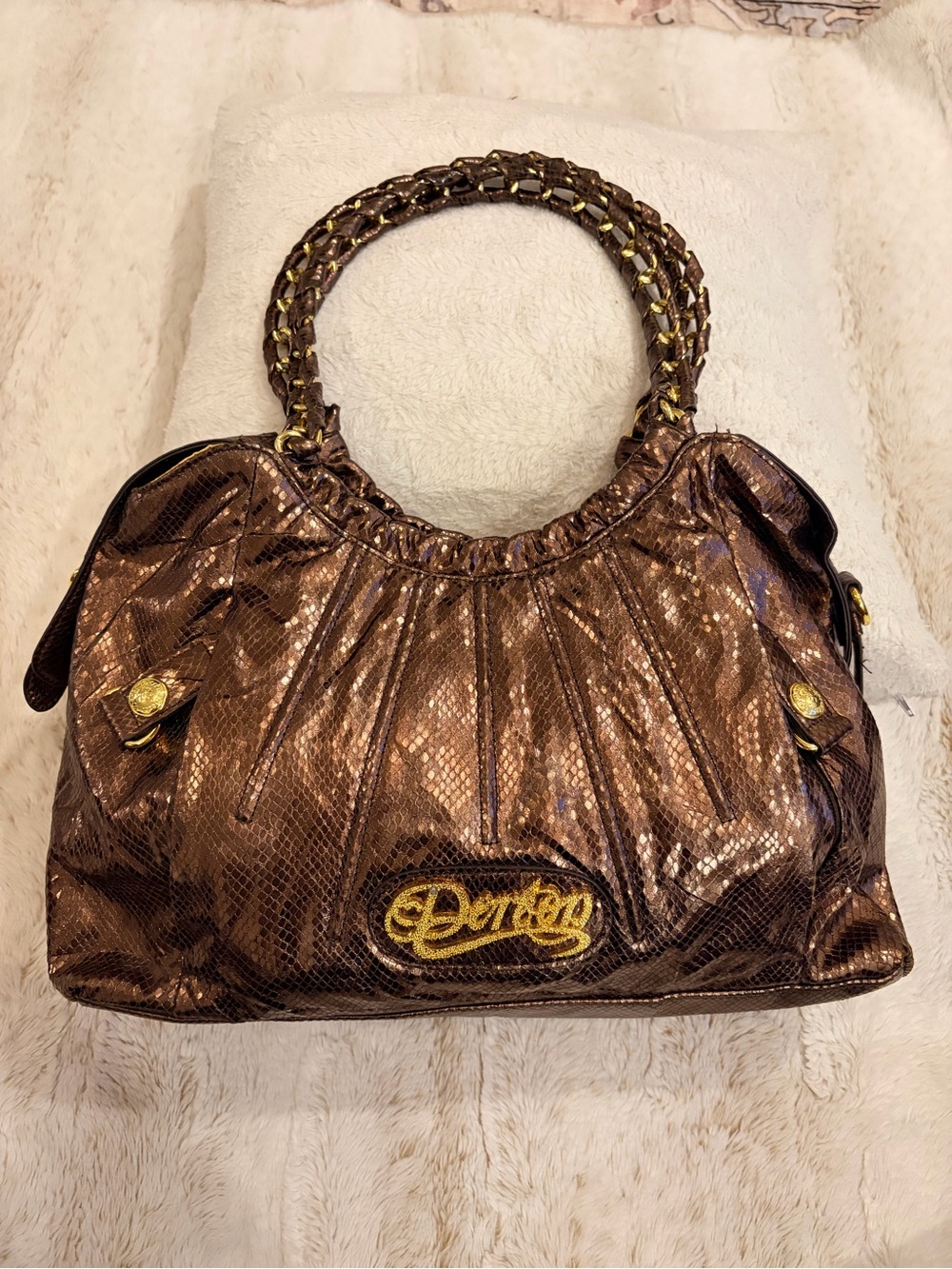 ✨ RARE Vintage Y2K Dereon Beyoncé Metallic Croc McBling Shoulder Bag Brown Tote